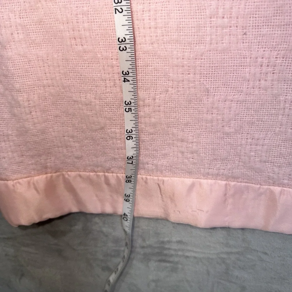 Vtg!‎ Satin Trim Baby Blanket Pink Waffle with Bow 40